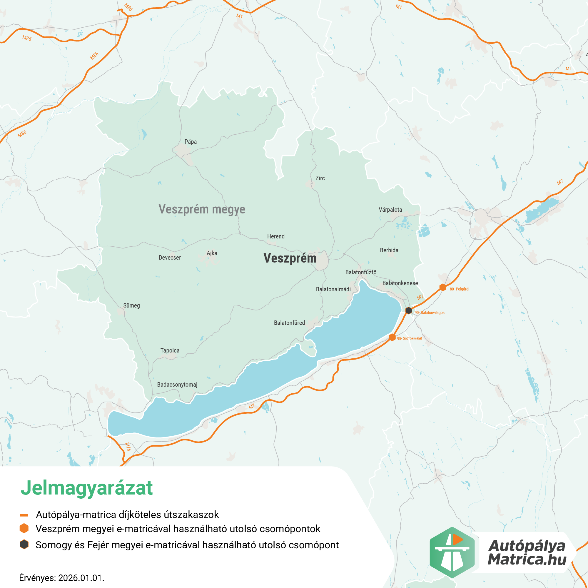 Veszprém megye fizetős utak térképe