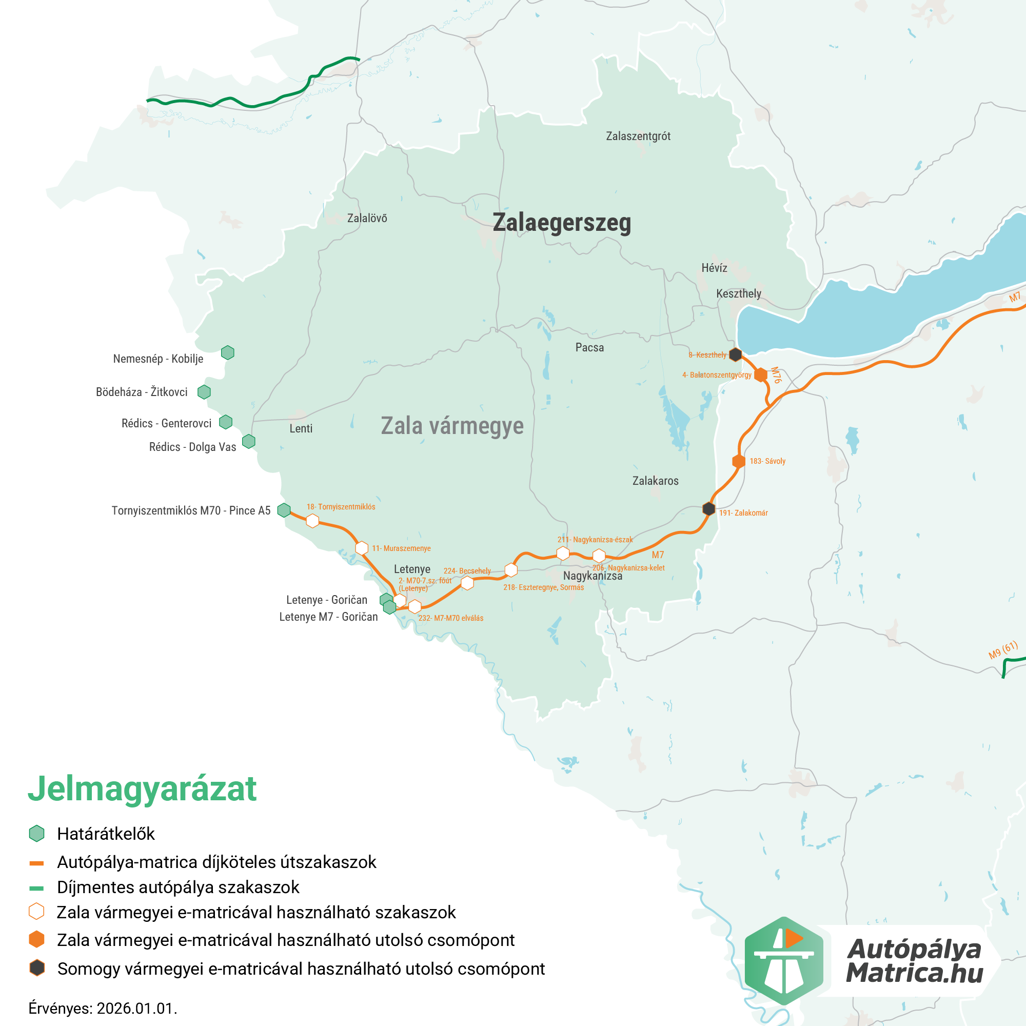 Zala vármegye fizetős utak térképe